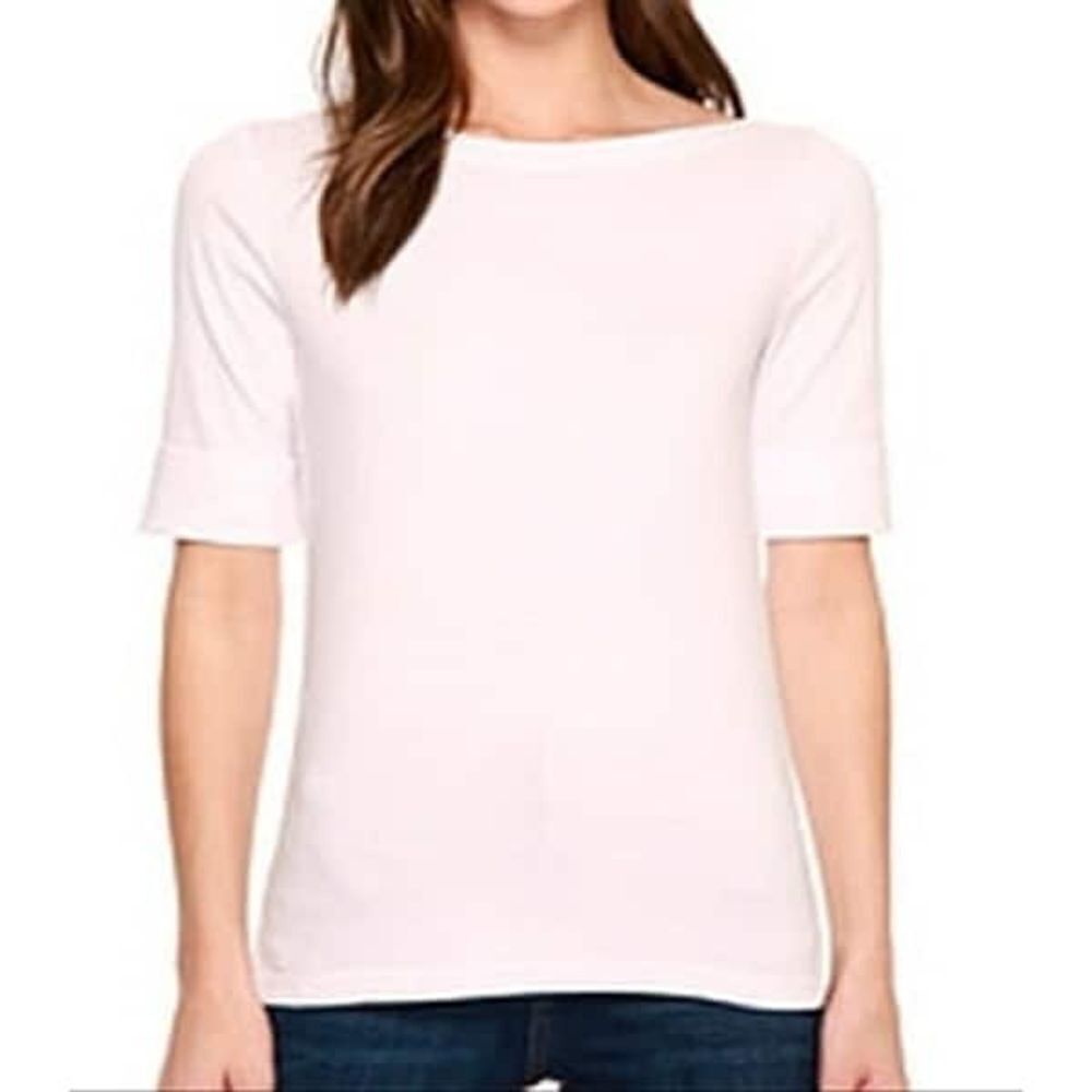 Lauren Ralph Lauren Womens Stretch Cotton Boat Neck Tee in Pale Rose Size Medium